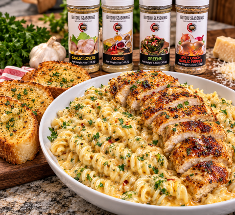 Garlic Butter Chicken with Creamy Parmesan Pasta &amp; Homemade Garlic Bread