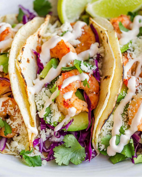 Shrimp Tacos with Garlic Lime Sauce